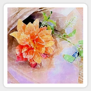 orange color bouquet, bunch of flowers(paint with watercolors) Sticker